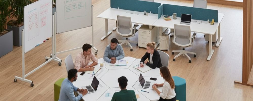 Réunion avec du mobilier de bureau modulable